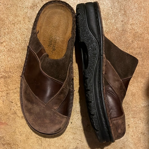 NAOT brown patchwork chunky leather suede Slip On shoes Mule Clogs EURO 37, Sz 7 - Picture 13 of 16